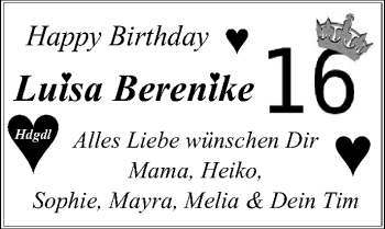 Glückwunschanzeige von Berenike 16  von Nordwest-Zeitung