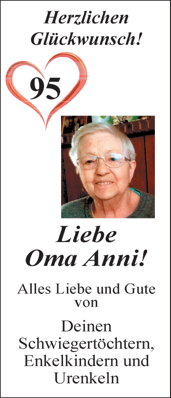 Glückwunschanzeige von Anni  von Nordwest-Zeitung