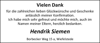 Glückwunschanzeige von Hendrik Siemen von Nordwest-Zeitung