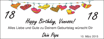 Glückwunschanzeige von Vanessa Schiller von Nordwest-Zeitung