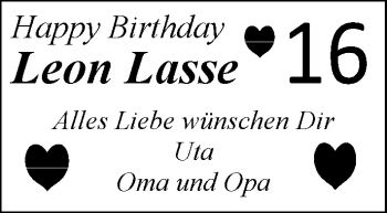 Glückwunschanzeige von Leon Lasse  von Nordwest-Zeitung
