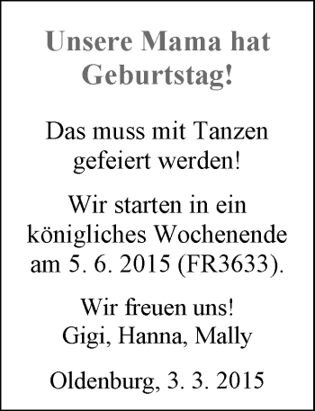 Glückwunschanzeige von Mama  von Nordwest-Zeitung