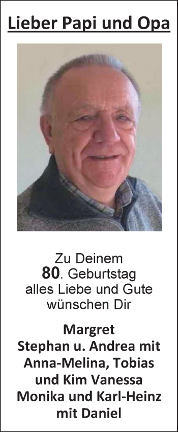 Glückwunschanzeige von Papi  von Nordwest-Zeitung