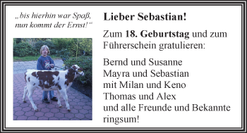 Glückwunschanzeige von Sebastian Langner von Nordwest-Zeitung