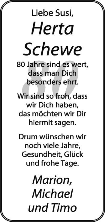 Glückwunschanzeige von Herta Schewe von Nordwest-Zeitung