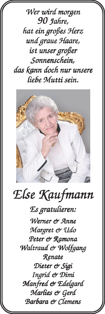Glückwunschanzeige von Else Kaufmann von Nordwest-Zeitung