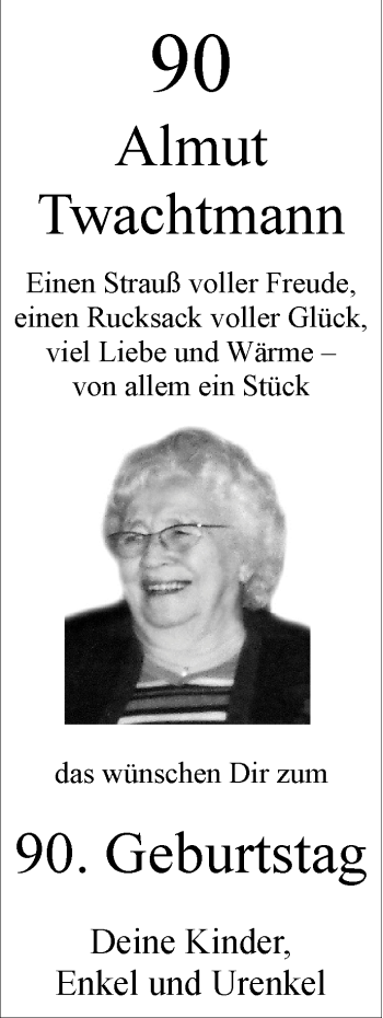 Glückwunschanzeige von Almut Twachtmann von Nordwest-Zeitung