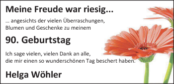 Glückwunschanzeige von Helga Wöhlers von Nordwest-Zeitung
