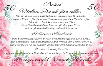 Glückwunschanzeige von Helga und Bernd Haake von Nordwest-Zeitung