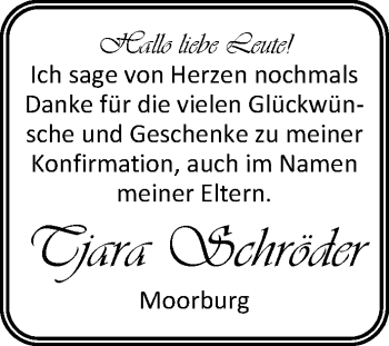 Glückwunschanzeige von Tjara Schröder von Nordwest-Zeitung