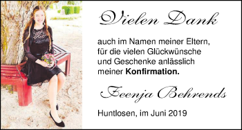 Glückwunschanzeige von Feenja Behrends von Nordwest-Zeitung