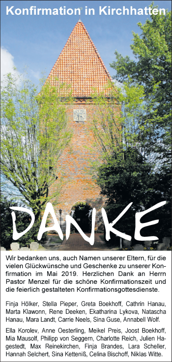 Glückwunschanzeige von Konfirmation Kirchhatten  von Nordwest-Zeitung