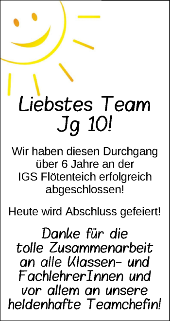 Glückwunschanzeige von Liebstes Team  von Nordwest-Zeitung