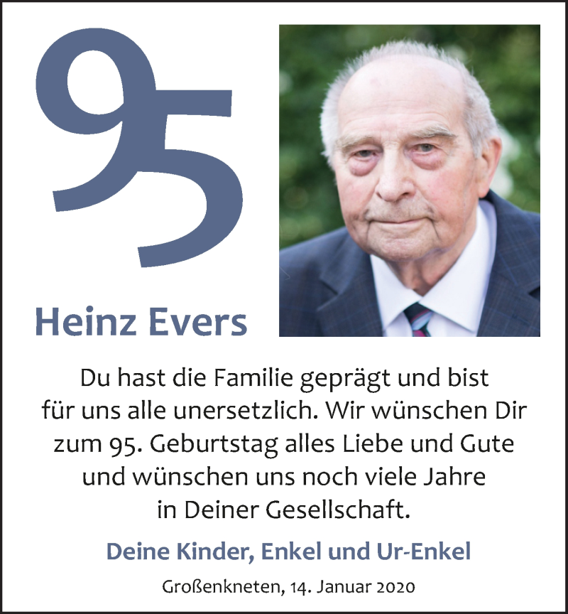 Anzeige für Heinz Evers vom 14.01.2020 aus Nordwest-Zeitung