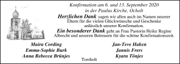 Glückwunschanzeige von Danksagung Konfirmation Ocholt von Nordwest-Zeitung