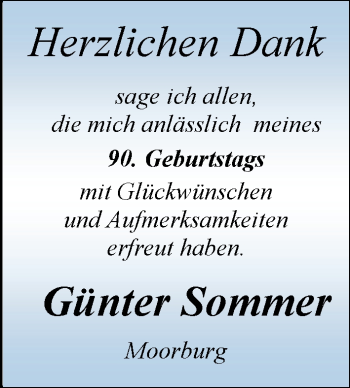 Glückwunschanzeige von Günter Sommer von Nordwest-Zeitung
