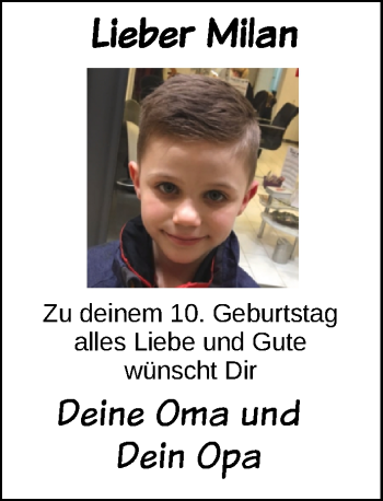 Glückwunschanzeige von Milan  von Nordwest-Zeitung