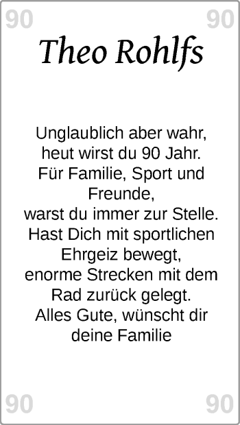 Glückwunschanzeige von   von Nordwest-Zeitung