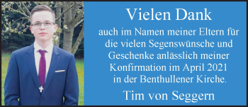 Glückwunschanzeige von Tim von Seggern von Nordwest-Zeitung