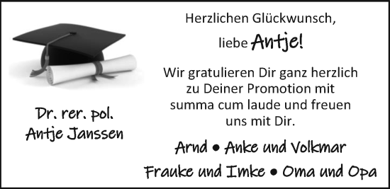 Glückwunschanzeige von Antje Janssen von EZ