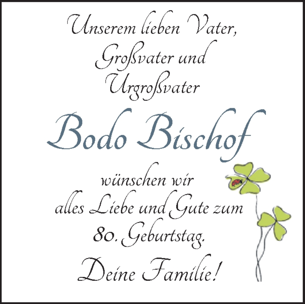Anzeige für Bodo Bischof vom 29.11.2023 aus Nordwest-Zeitung
