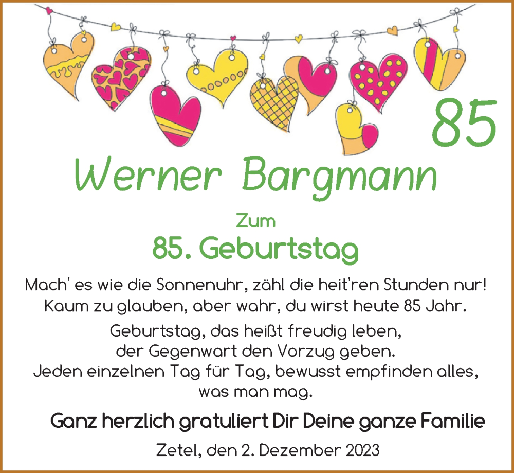 Anzeige für Werner Bargmann vom 02.12.2023 aus Nordwest-Zeitung