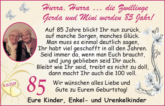 Glückwunschanzeige von Gerda und Mini  von EZ