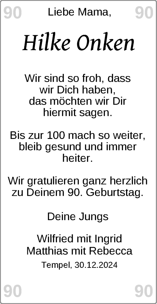 Glückwunschanzeige von Hilke Onken von BM