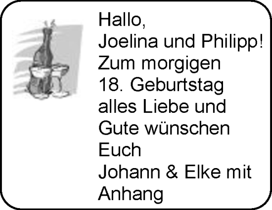 Glückwunschanzeige von Joelina und Philipp  von EZ