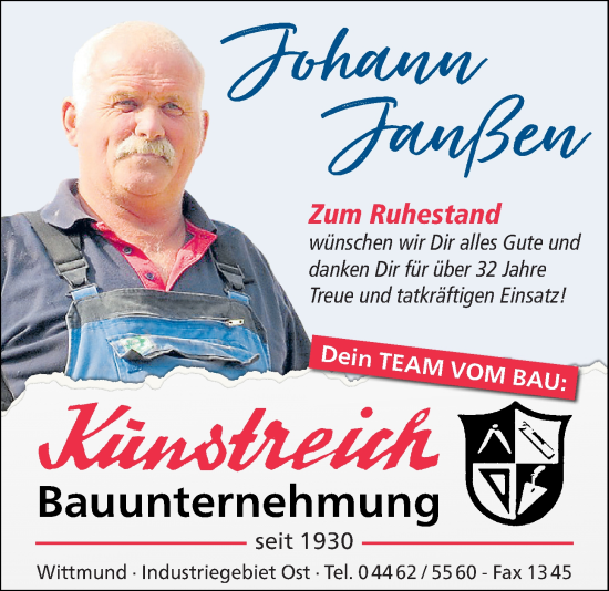 Glückwunschanzeige von Johann Janßen von BM