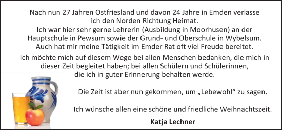 Glückwunschanzeige von Lebewohl  von EZ