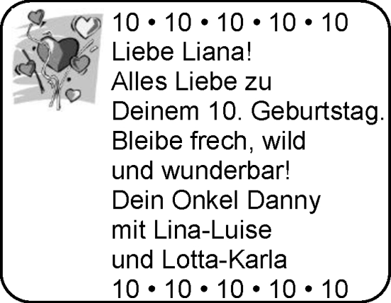 Glückwunschanzeige von Liana  von EZ
