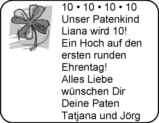 Glückwunschanzeige von Liana  von EZ