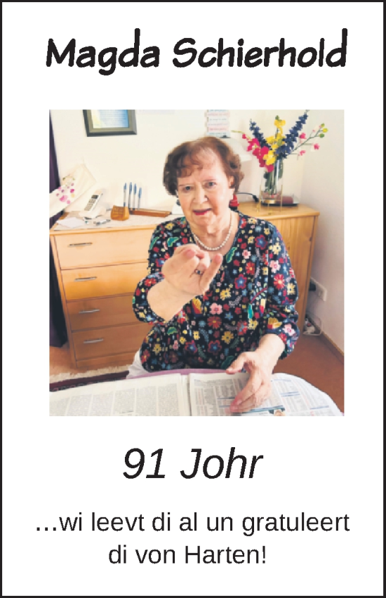 Glückwunschanzeige von Magda Schierhold von Nordwest-Zeitung