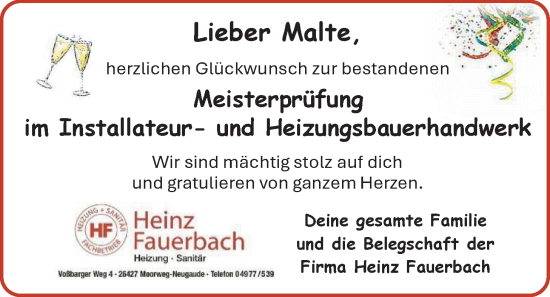 Glückwunschanzeige von Malte  von BM
