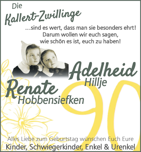 Glückwunschanzeige von Renate und Adelheid  von Nordwest-Zeitung