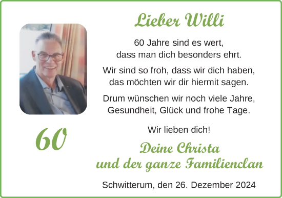 Glückwunschanzeige von Willi Janssen von BM