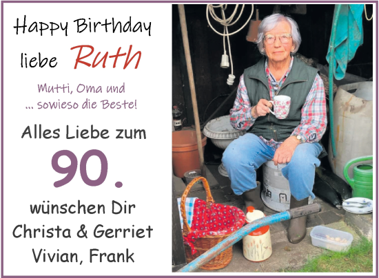 Glückwunschanzeige von Ruth Schwarting von Nordwest-Zeitung