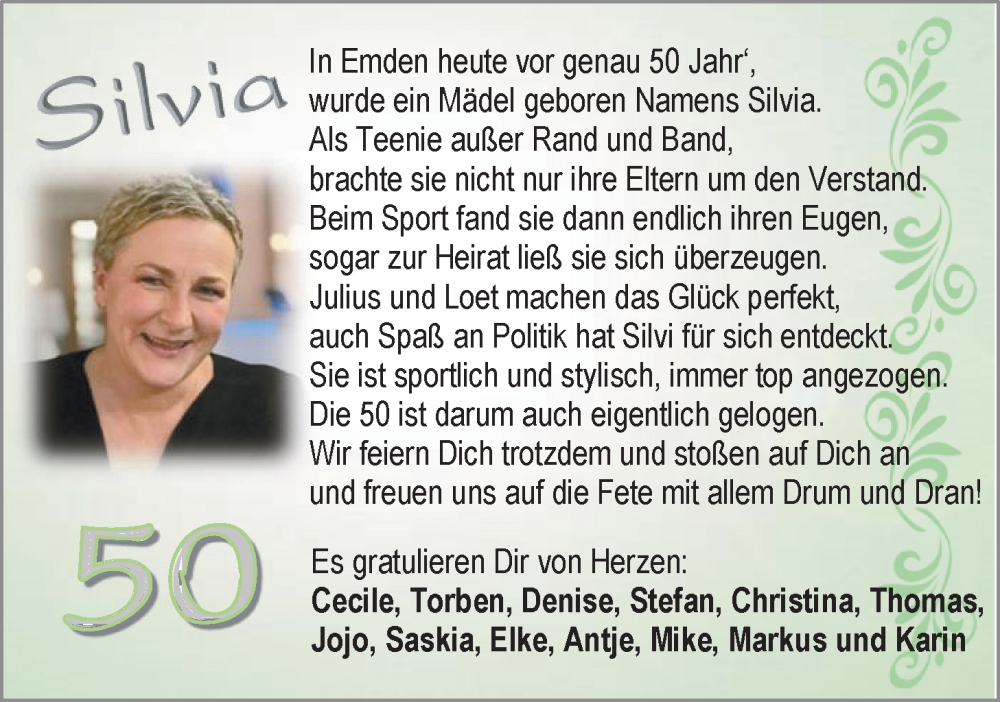 Anzeige für Silvia  vom 12.02.2024 aus Nordwest-Zeitung