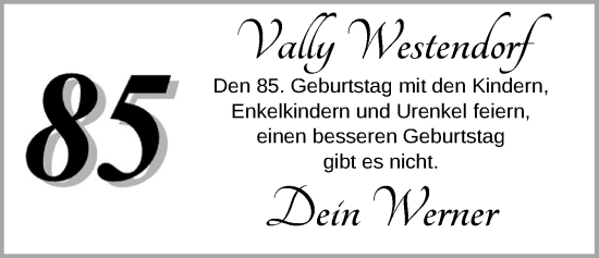 Glückwunschanzeige von Vally Westendorf von Nordwest-Zeitung