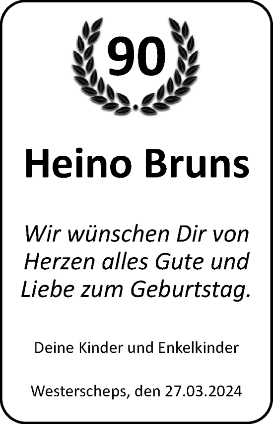 Glückwunschanzeige von Heino Bruns von Nordwest-Zeitung
