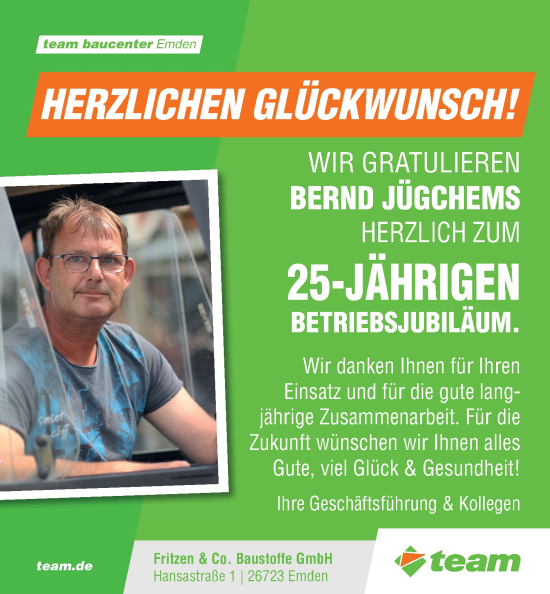 Glückwunschanzeige von Bernd Jügchems von EZ