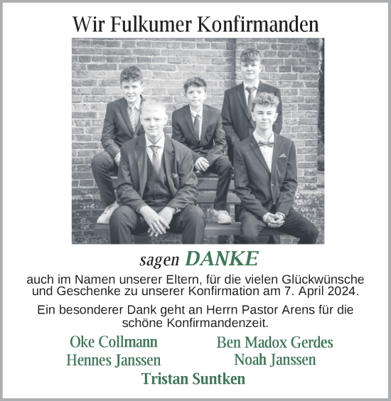 Glückwunschanzeige von Fulkumer Konfirmanden von BM
