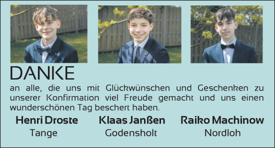 Glückwunschanzeige von Konfirmation  von Nordwest-Zeitung