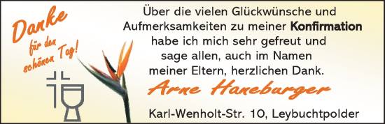 Glückwunschanzeige von Arne Haneburger von EZ