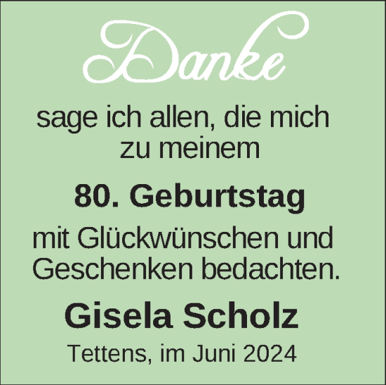Glückwunschanzeige von Gisela Scholz von BM