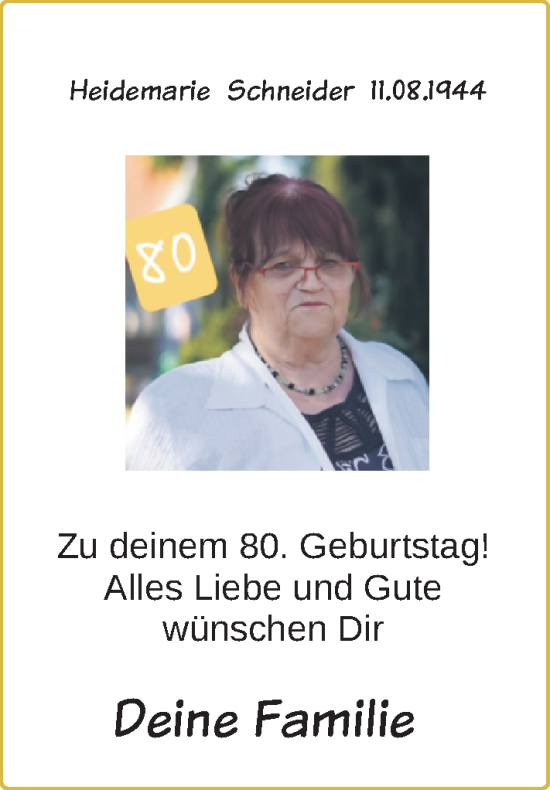 Glückwunschanzeige von Heidemarie Schneider von Nordwest-Zeitung