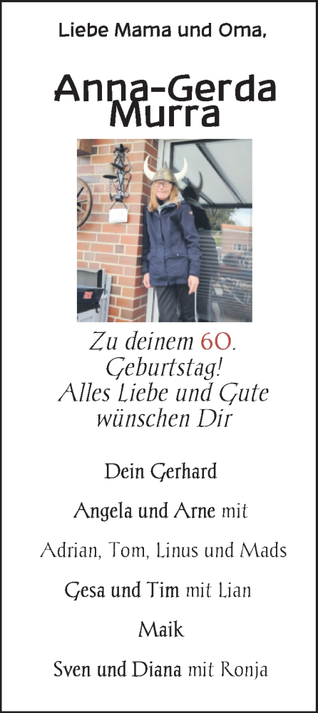 Glückwunschanzeige von Anna-Gerda Murra von EZ