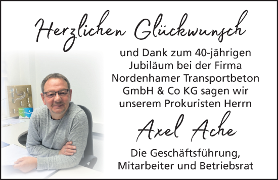 Glückwunschanzeige von Axel Ache von Nordwest-Zeitung