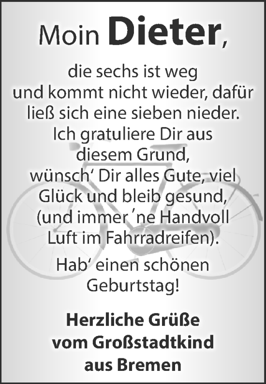 Glückwunschanzeige von Dieter  von Nordwest-Zeitung